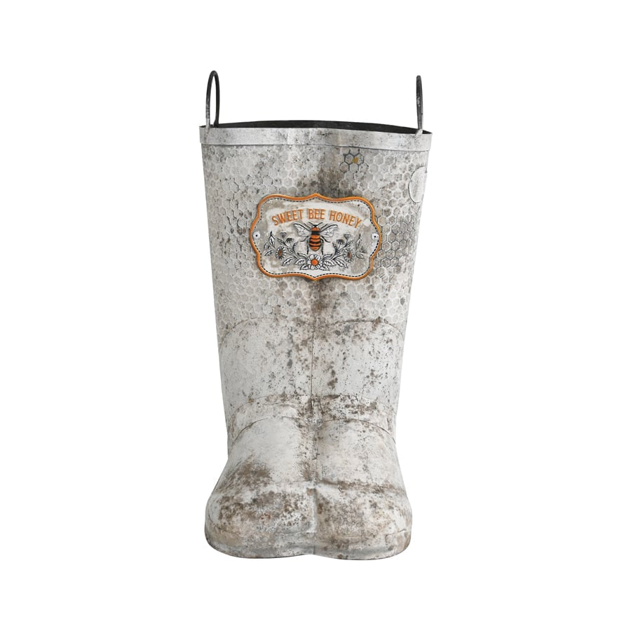 Sweet Bee Honey Gumboots Planter - Distressed White