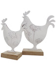 Set/2 Dad & Son French Country Roosters on Base 14x4.5x19/10.5x4x14.5cm