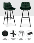 Artiss 2x Bar Stools Velvet Chairs Green