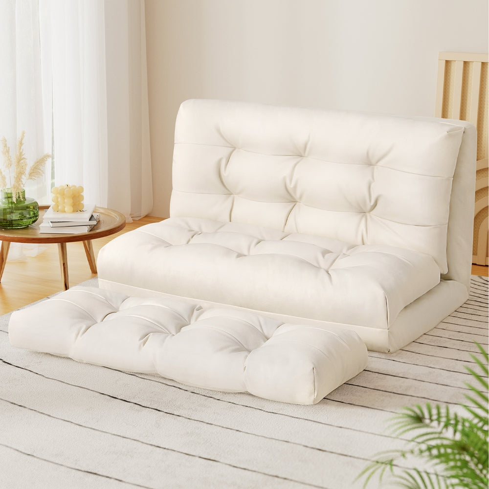 Floor Lounge Sofa Bed 2 Seater Pillow Leather White