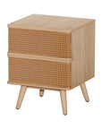 Nora Rattan Bedside Table Drawers Side End Table Storage Nightstand Oak