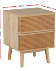 Nora Rattan Bedside Table Drawers Side End Table Storage Nightstand Oak