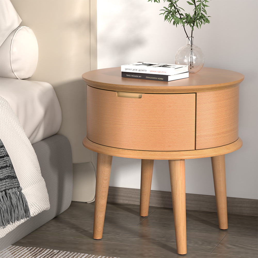 Enzo Bedside Table Drawers Curved Side End Table Storage Nightstand