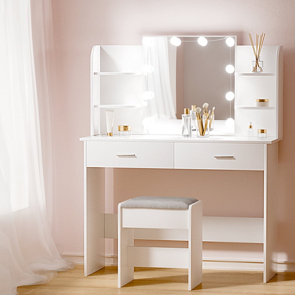 Dulcea Dressing Table Set Stool 10 Led Bulbs White