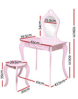 Keezi Kids Dressing Table Stool Set Vanity Mirror Princess Children Makeup Pink