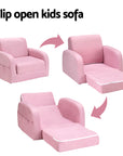 Keezi Kids Sofa 2 Seater Children Flip Open Couch Lounger Armchair Soft Pink