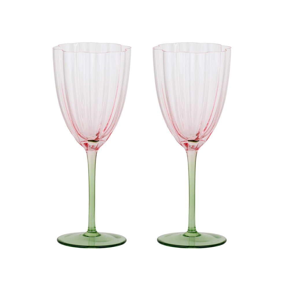 Pink and green wine glasses 