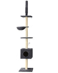 i.Pet Cat Tree 260cm Tower Scratching Post Scratcher Floor to Ceiling Cats Bed Dark Grey