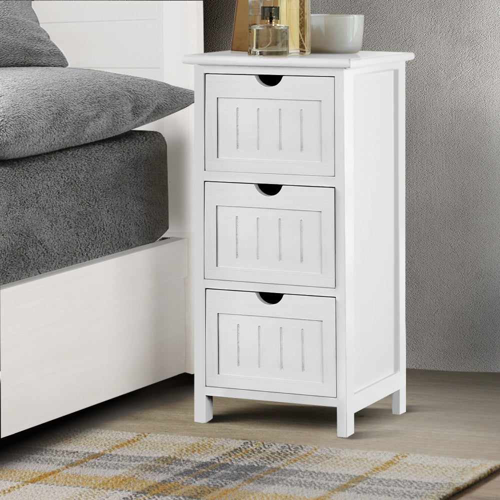 Anna Bedside Table Bathroom Storage Cabinet 3 Drawers White