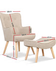 Beige Lansar Armchair Set with Ottoman