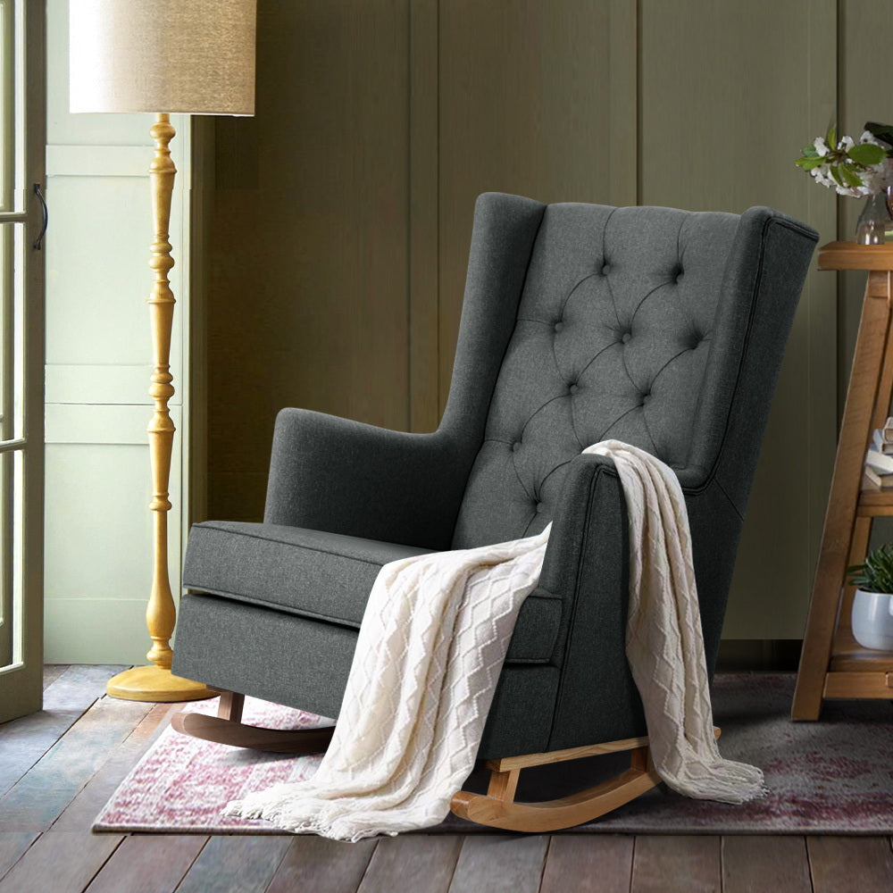 Charcoal  Rocking Chair Armchair Linen Fabric