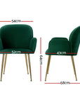 Artiss Dining Chairs Set of 2 Velvet Armchair Green