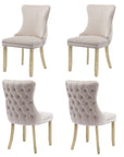 4x Velvet Upholstered Dining Chairs Tufted Wingback Side Chair with Studs Trim Solid Wood Legs for Kitchen