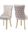 4x Velvet Upholstered Dining Chairs Tufted Wingback Side Chair with Studs Trim Solid Wood Legs for Kitchen