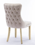 4x Velvet Upholstered Dining Chairs Tufted Wingback Side Chair with Studs Trim Solid Wood Legs for Kitchen