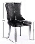 4x Velvet Upholstered Dining Chairs Tufted Wingback Side Chair with Studs Trim Solid Wood Legs for Kitchen