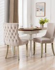 4x Velvet Upholstered Dining Chairs Tufted Wingback Side Chair with Studs Trim Solid Wood Legs for Kitchen