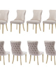 8x Velvet Upholstered Dining Chairs Tufted Wingback Side Chair with Studs Trim Solid Wood Legs for Kitchen