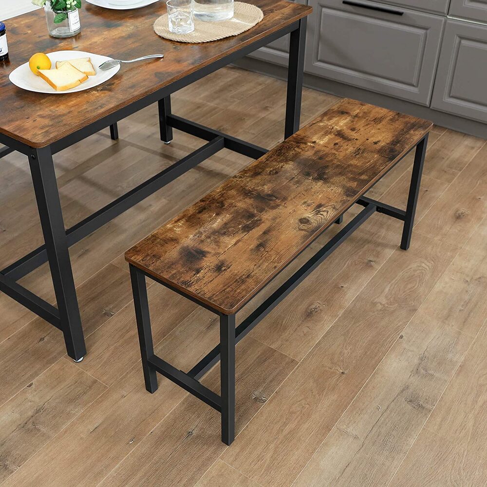 VASAGLE Table Benches Set of 2 Industrial Style Indoor Benches Durable Metal Frame for Kitchen Dining Room Living Room Rustic Brown