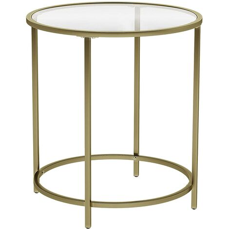 VASAGLE Round Side Table Tempered Glass End Table With Golden Metal Frame Small Coffee Table Gold LGT20G