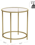 VASAGLE Round Side Table Tempered Glass End Table With Golden Metal Frame Small Coffee Table Gold LGT20G