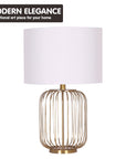 Rose Gold Table Lamp with Linen Drum Shade