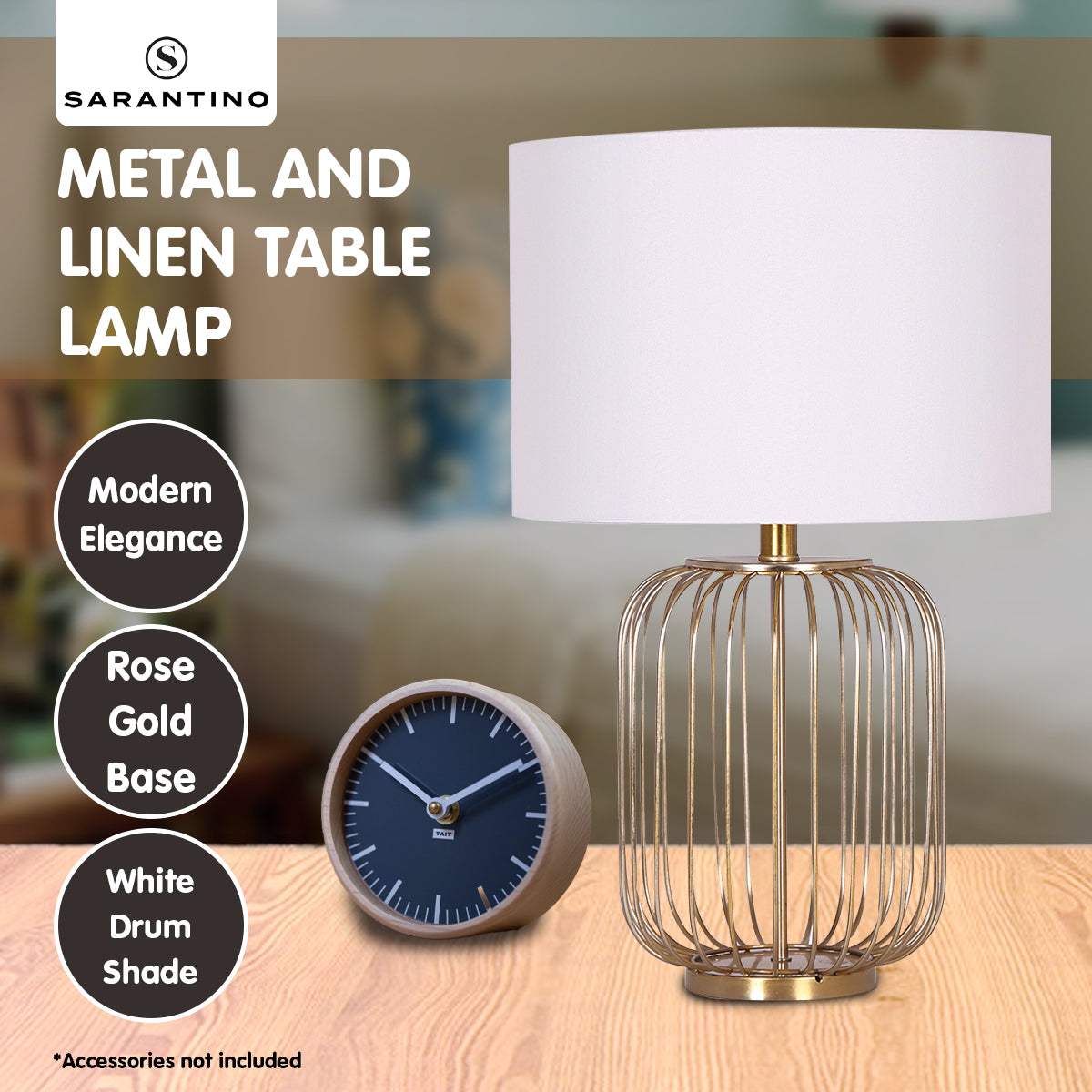 Rose Gold Table Lamp with Linen Drum Shade