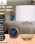 Rose Gold Table Lamp with Linen Drum Shade