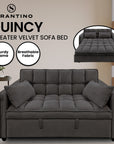 Sarantino Quincy 2-Seater Velvet Sofa Bed in Dark Grey with Wooden Frame and Tufted Design - Dark Grey