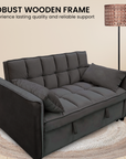 Sarantino Quincy 2-Seater Velvet Sofa Bed in Dark Grey with Wooden Frame and Tufted Design - Dark Grey