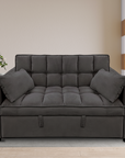 Sarantino Quincy 2-Seater Velvet Sofa Bed in Dark Grey with Wooden Frame and Tufted Design - Dark Grey