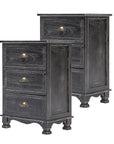 2X Bedside Table 3 Drawer Vintage Side Table Storage Cabinet Bedroom CLARA BLACK