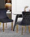 Paris Black Velvet  & Gold Polished Steel Upholstered Dining Chairs Tufted Back - Set of 2