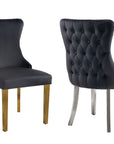 Paris Black Velvet  & Gold Polished Steel Upholstered Dining Chairs Tufted Back - Set of 2