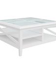 Daisy Coffee Table 100cm Glass Top Solid Acacia Wood Hampton Furniture - White