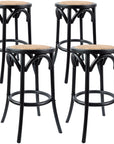 Aster 4pc Round Bar Stools Dining Stool Chair Solid Birch Wood Rattan Seat Black