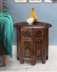 Scilla Rubber Wood Timber Round 45cm Side Table - Burnt Natural