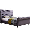 King Size Sleigh Bedframe Velvet Upholstery Grey Colour Tufted Headboard And Footboard Deep Quilting