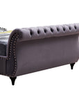 King Size Sleigh Bedframe Velvet Upholstery Grey Colour Tufted Headboard And Footboard Deep Quilting