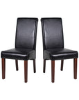 2x Wooden Frame Black Leatherette Dining Chairs with Solid Pine Legs