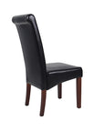 2x Wooden Frame Black Leatherette Dining Chairs with Solid Pine Legs