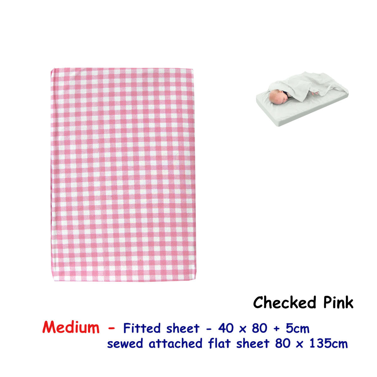 Checked Pink Bassinet Fitted Sheet with a Flat Sheet Sewed Attached