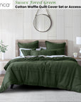 Bianca Sussex Forest Green Cotton Waffle Quilt Cover Set Queen