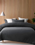 Accessorize Charcoal 400TC Charcoal Bamboo Cotton Double Stitched Quilt Cover Set Queen