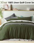 100% Linen Olive Quilt Cover Set Double