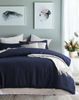 Accessorize Navy Waffle Polyester Quilt Cover Set Queen