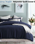 Accessorize Navy Waffle Polyester Quilt Cover Set Queen