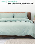 Ardor Everly Eucalyptus Soft Embossed Quilt Cover Set Queen