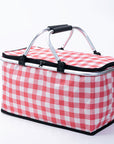 Collapsible Outdoor Camping Portable Insulated Picnic Basket Camping Picnic Ice Pack(Red Grid)