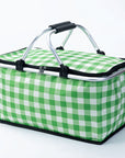 Collapsible Outdoor Camping Portable Insulated Picnic Basket Camping Picnic Ice Pack(Green Grid)